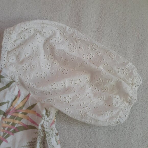 June & Hudson Women's Size L White Tropical Linen Blend Eyelet Off Shoulder Top - Picture 6 of 12